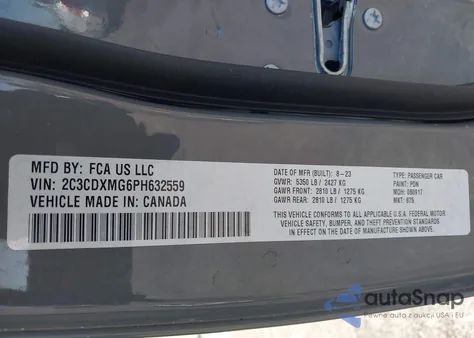 2023 Dodge Charger Gt Awd z USA, uszkodzony, nr VIN 2C3CDXMG6PH632559